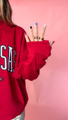 Mock neck Arkansas graphic sweatshirt, shown in one of two available colors