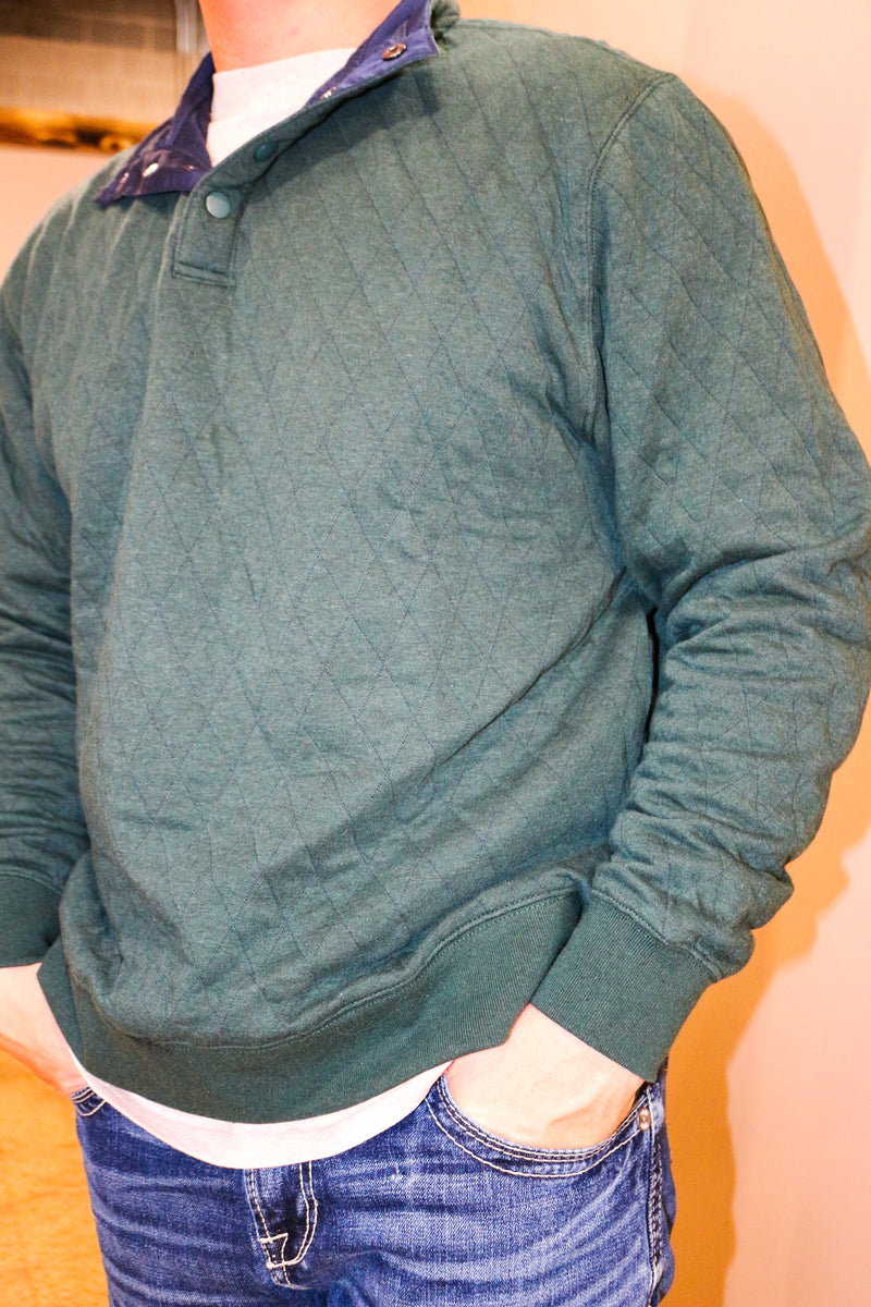 Spruce Green & Navy Collar Quilt Pullover