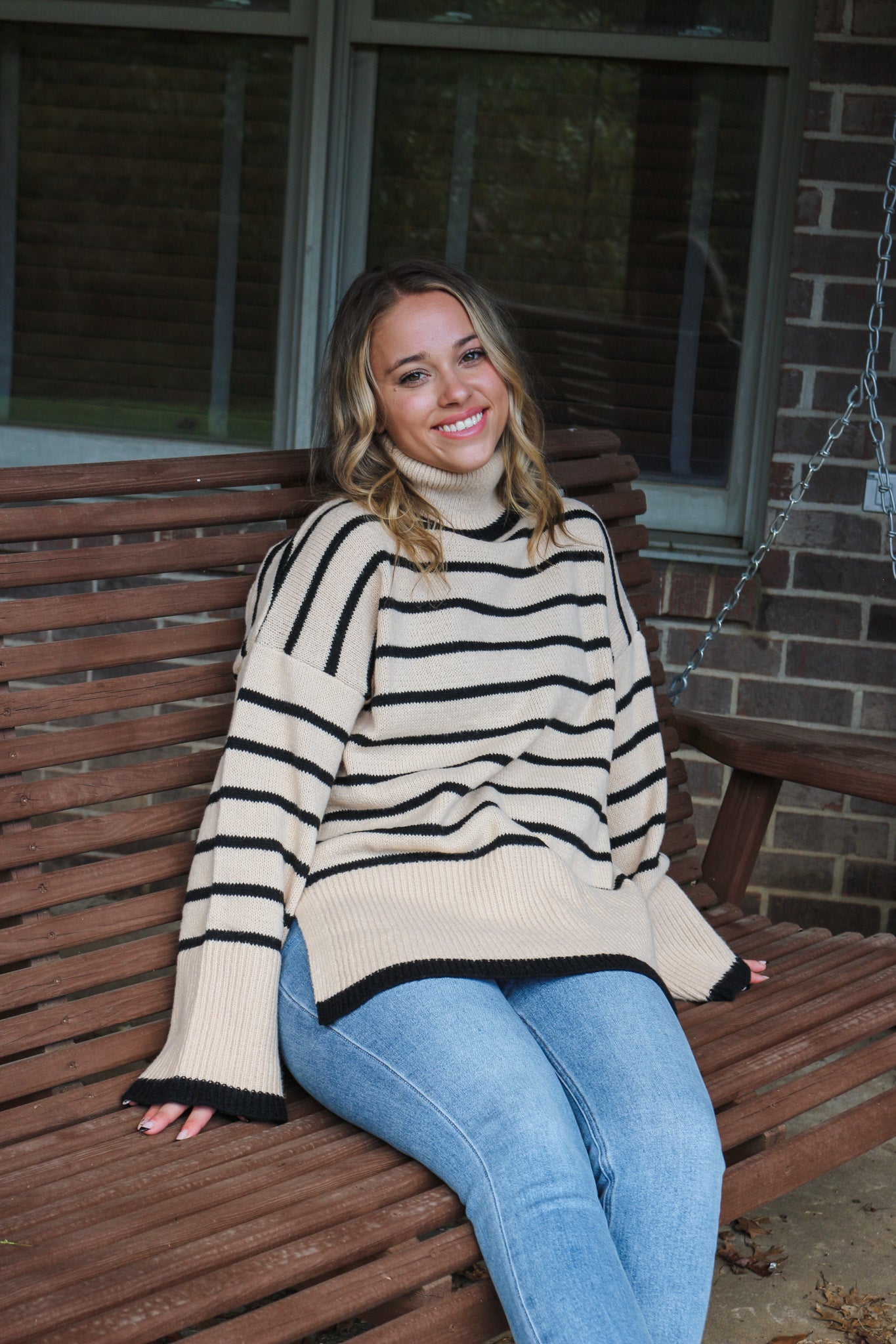 Truth Hurts Tan Black Stripe Sweater