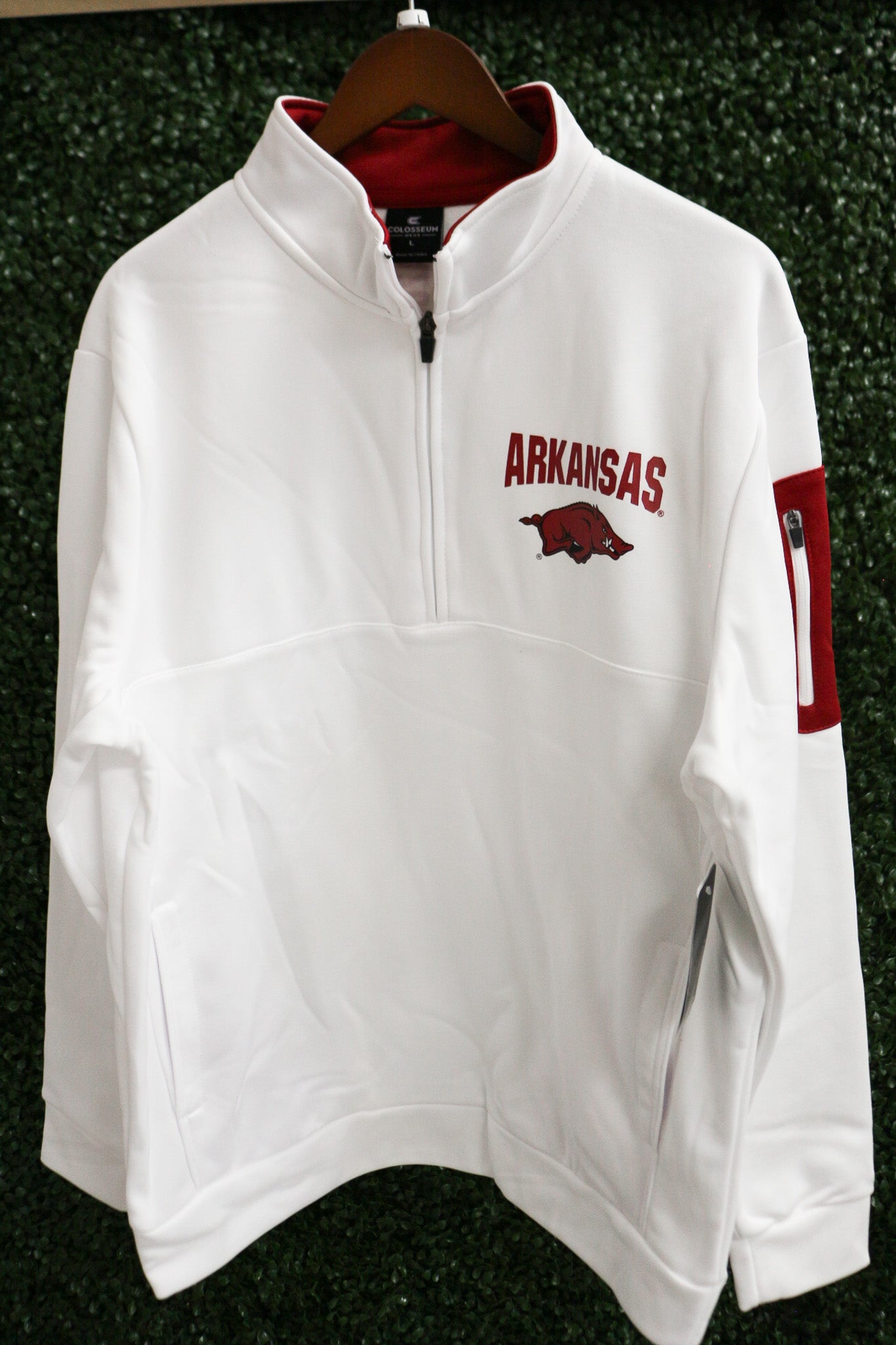 Men's White Fleece Arkansas Razorback Pullover