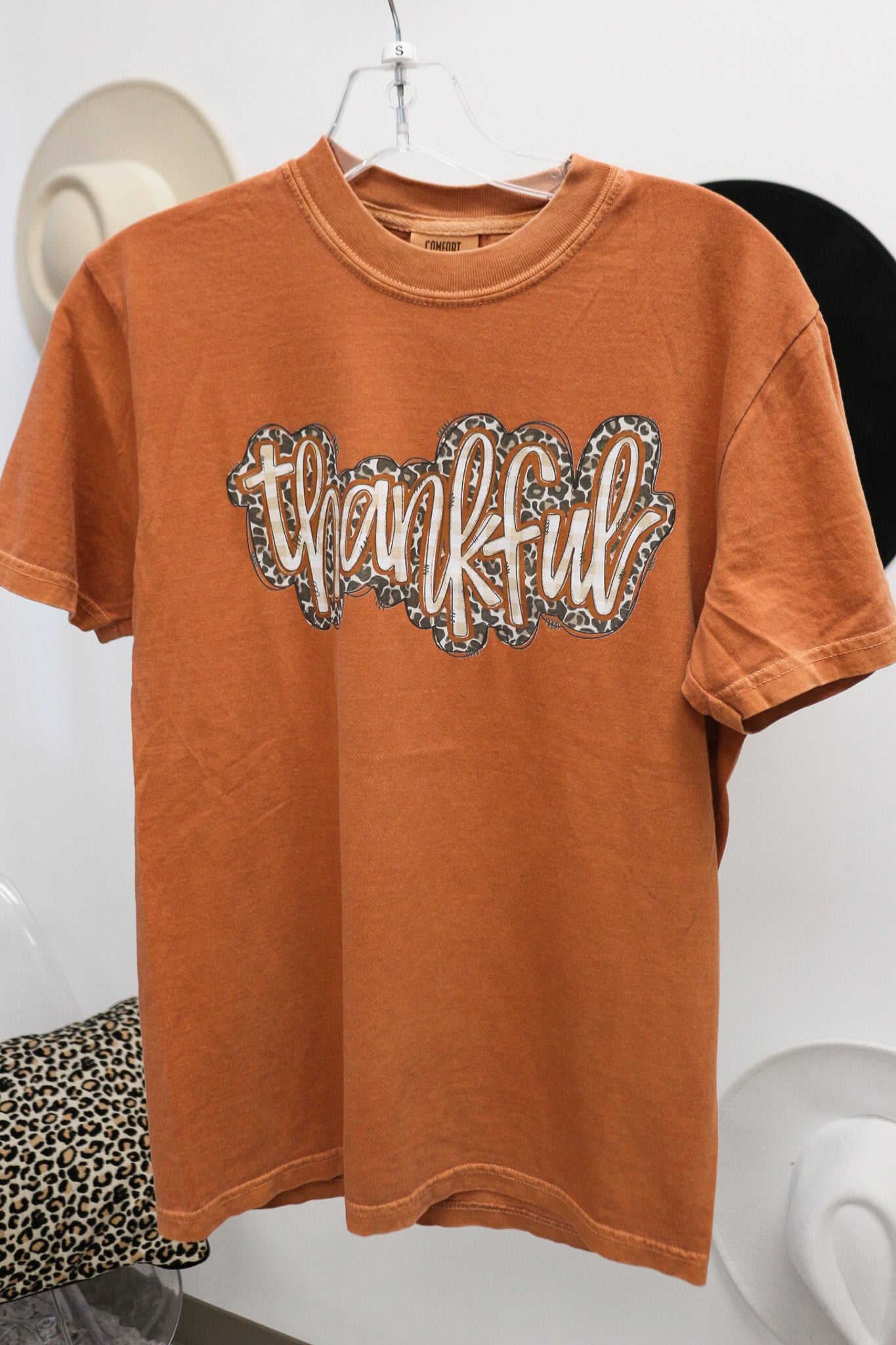 Thankful Leopard Plaid Burnt Orange Tee