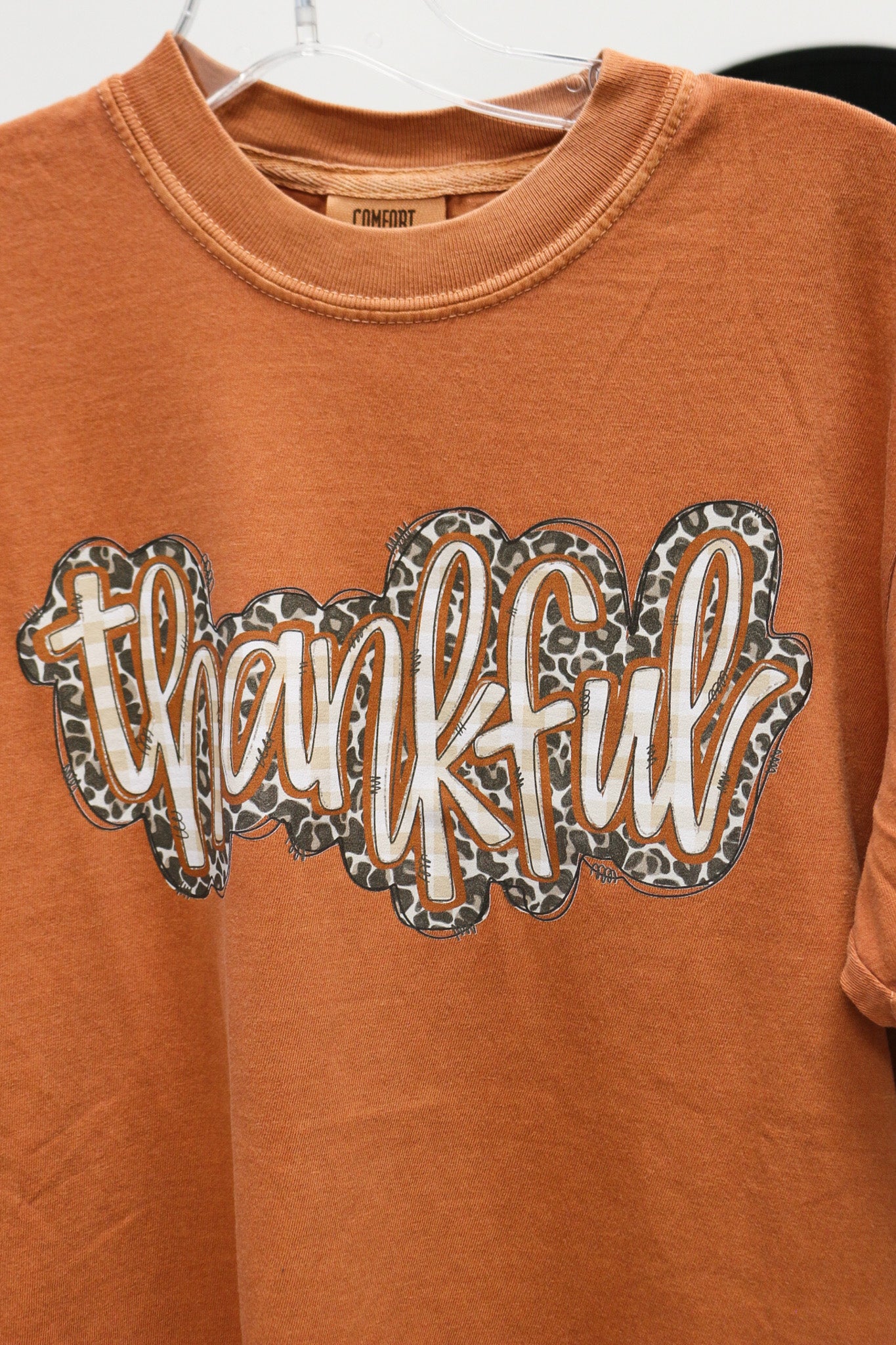 Thankful Leopard Plaid Burnt Orange Tee