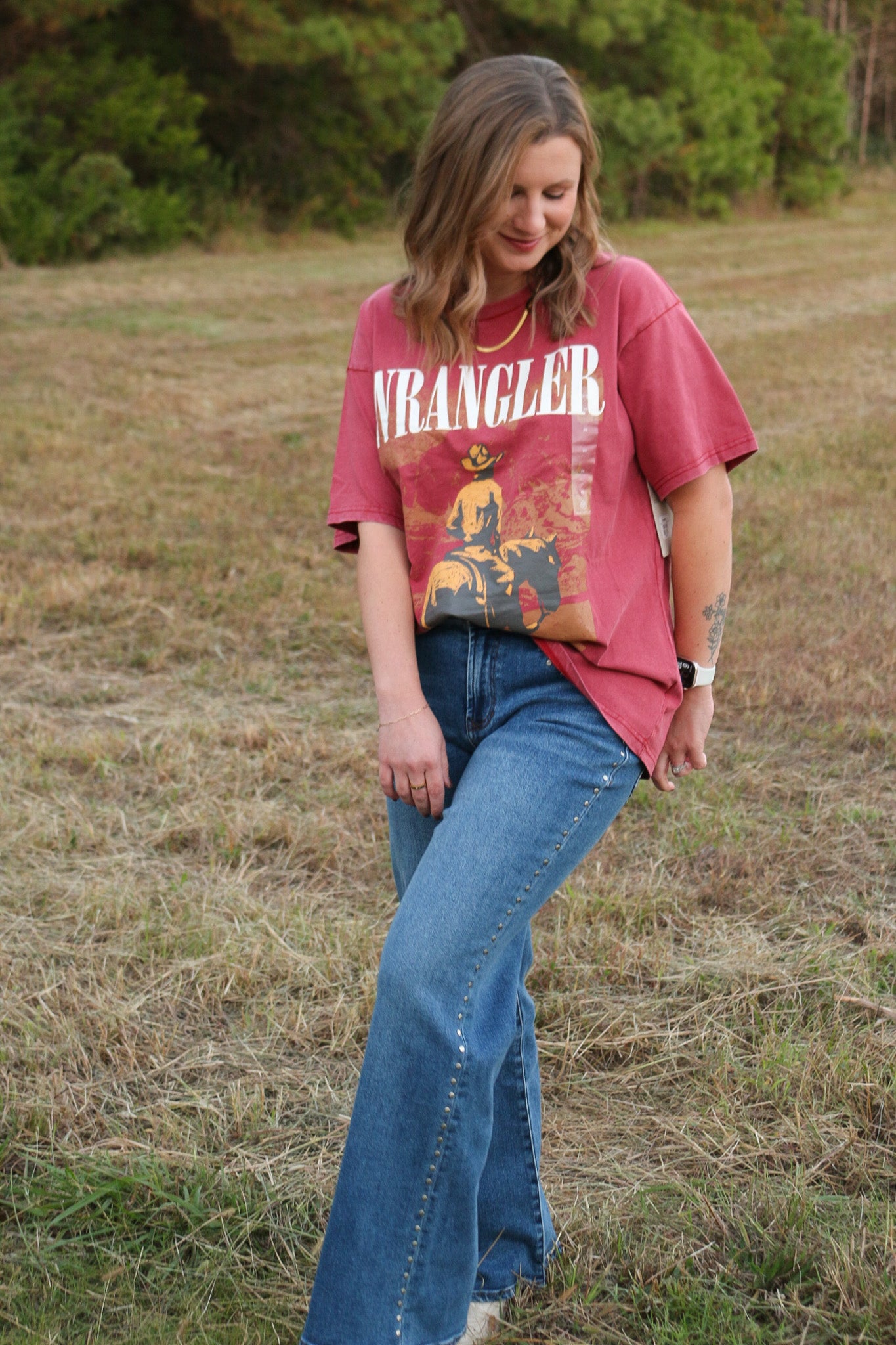 Women's Acid Wash Chili Oil Red Graphic Tee
