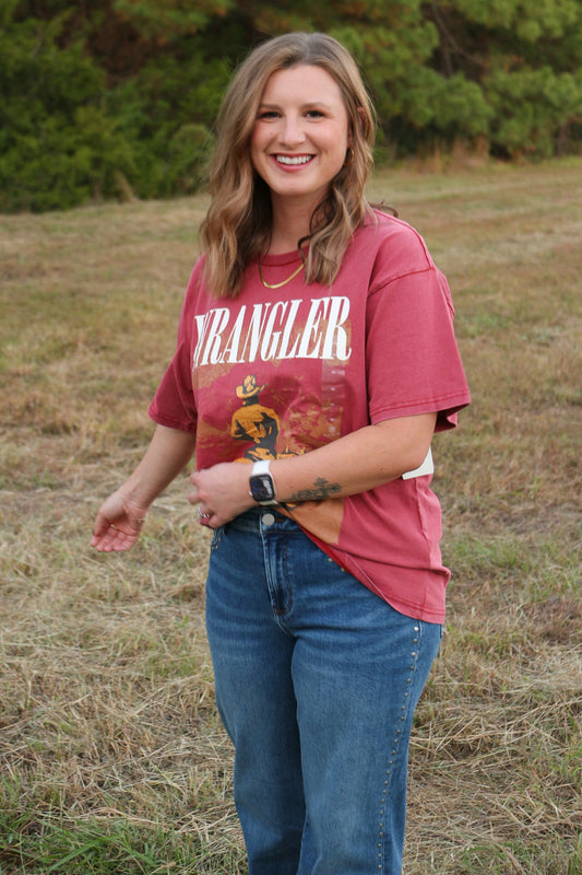 Women's Acid Wash Chili Oil Red Graphic Tee