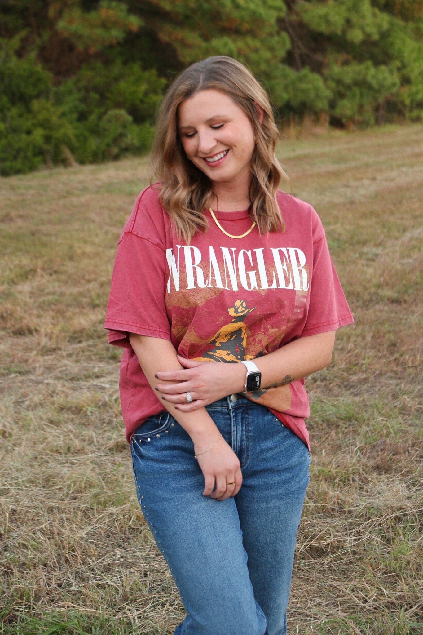 Women's Acid Wash Chili Oil Red Graphic Tee