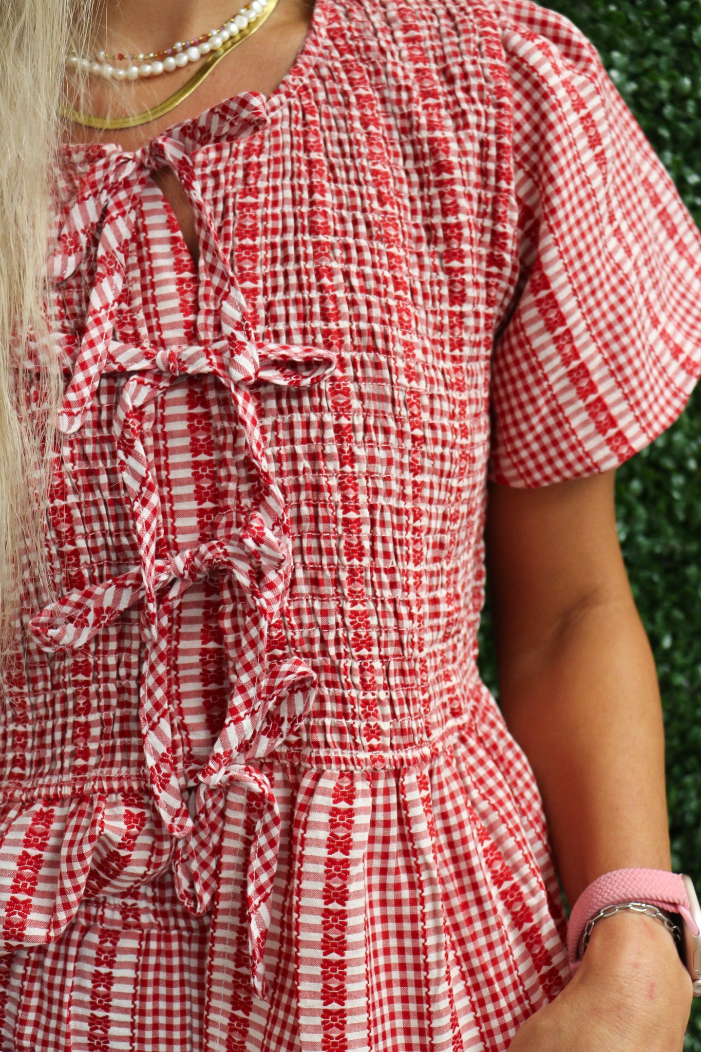 Red Gingham Blouse | Bow Front Peplum Top | Dales Clothing – Dales