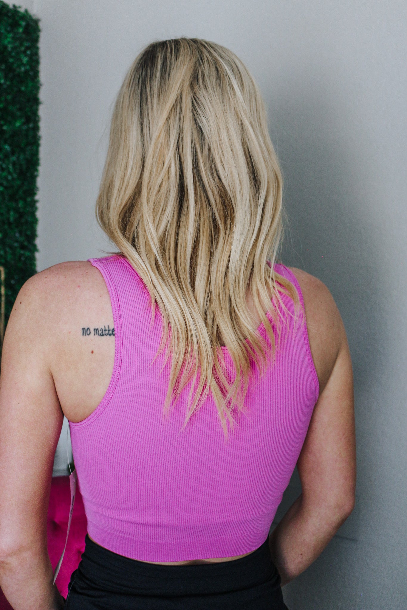 No Judgement Crop Ribbed Fuchsia Pink Tank