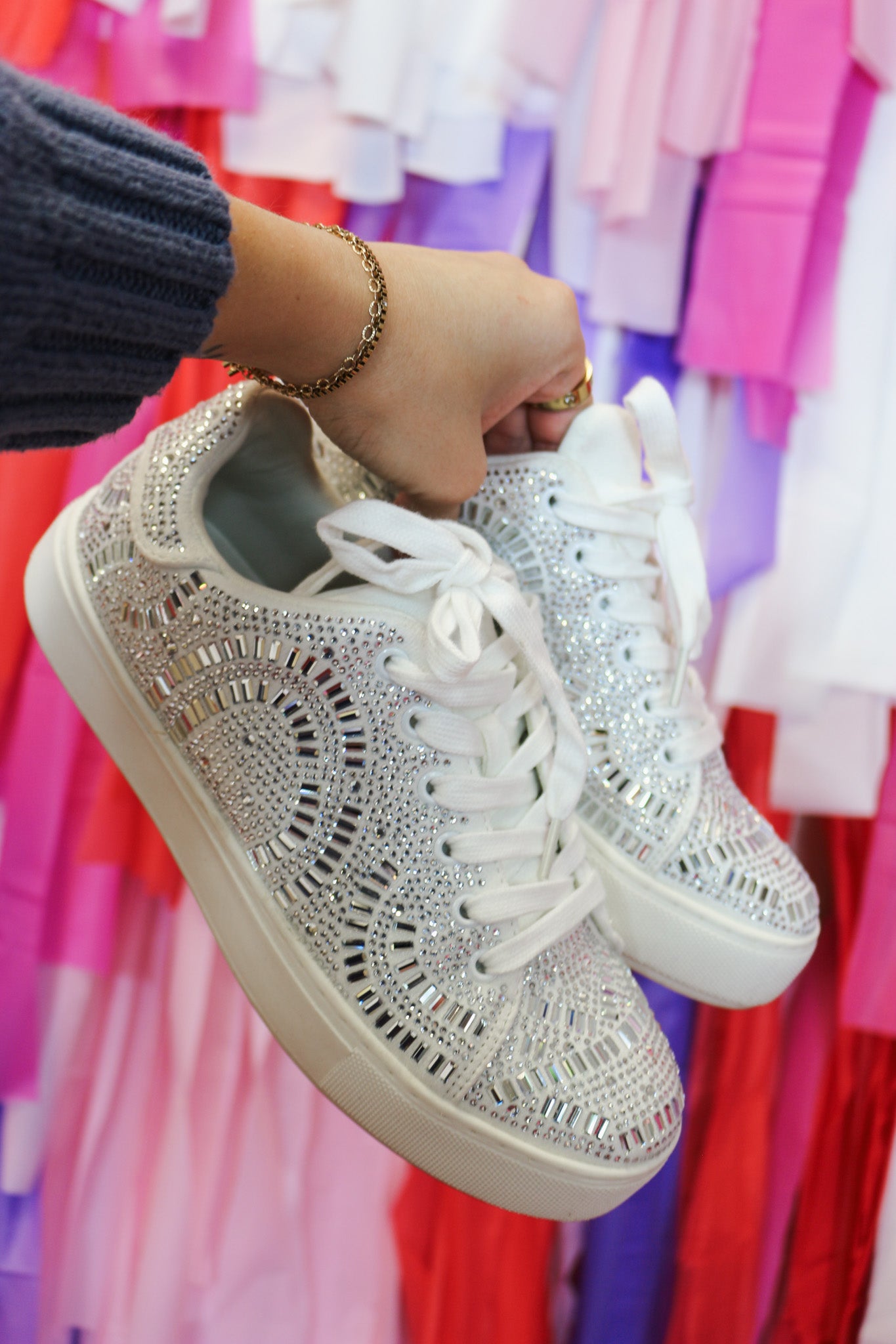 Georgie White Rhinestone Platform Sneaker