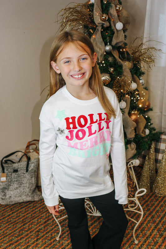 Holly Jolly White Stars Youth Girls Sweatshirt