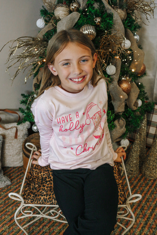 Have A Holly Dolly Christmas Pink Girls Sweatshirt