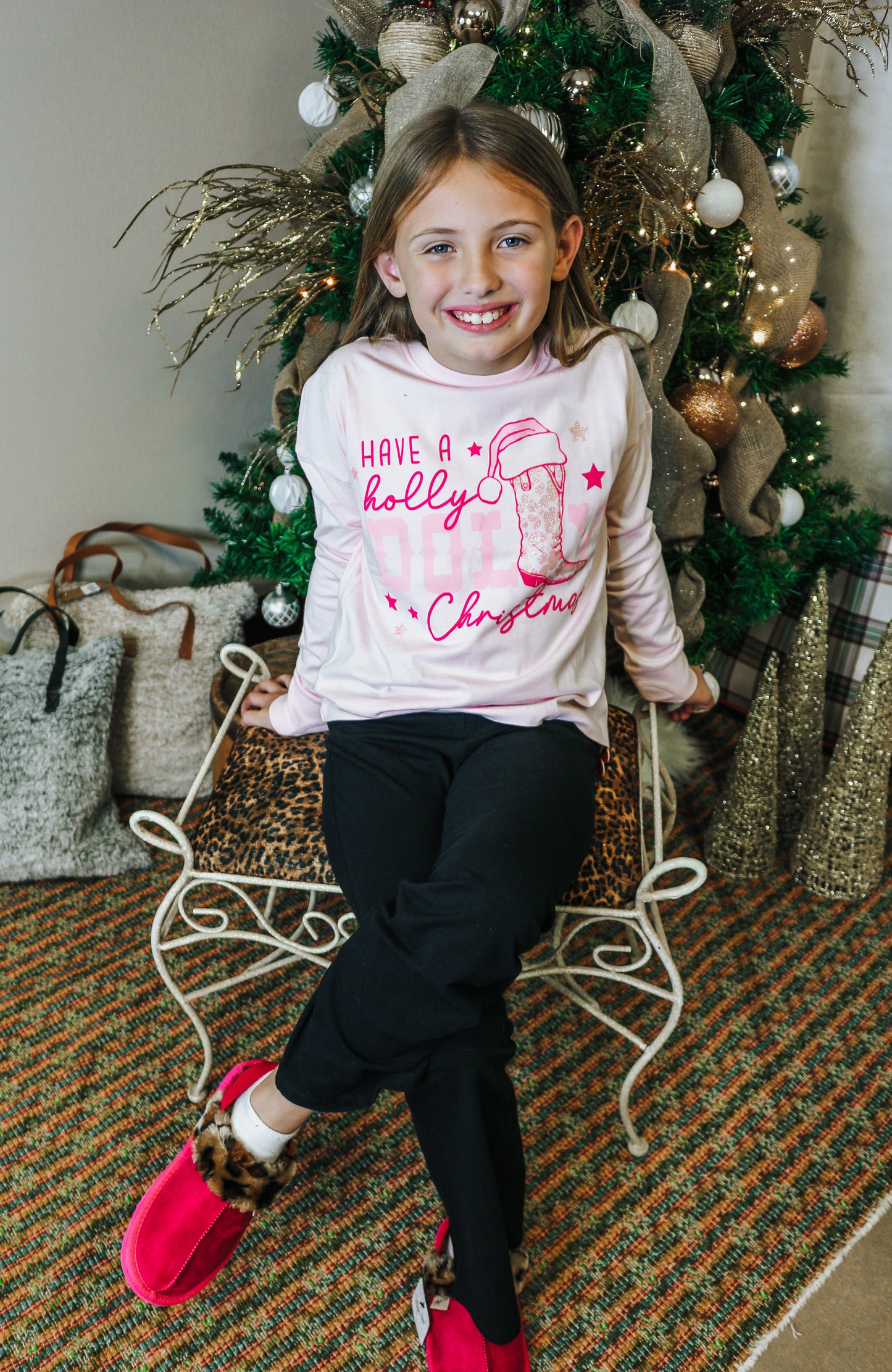 Have A Holly Dolly Christmas Pink Girls Sweatshirt