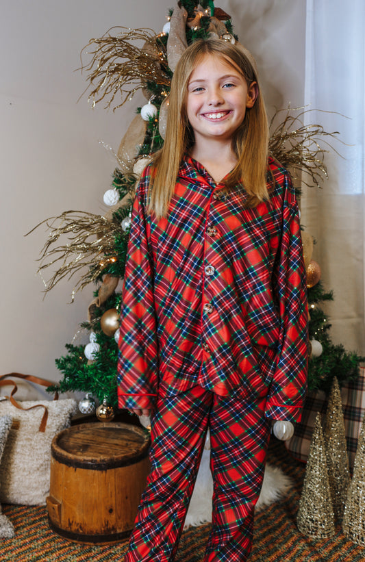 Merry All The Way Red Plaid Youth Pajama Set