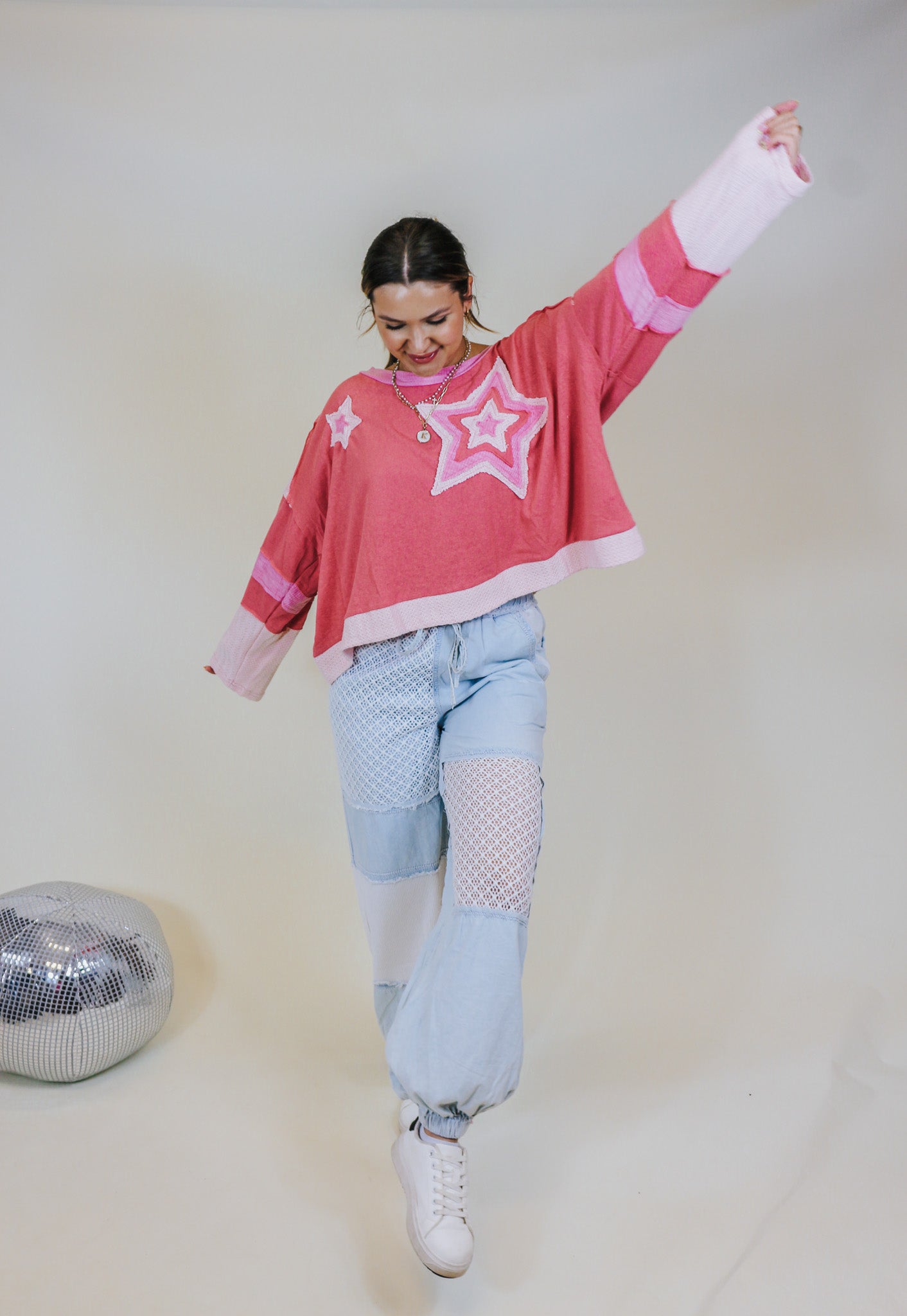 Cue The Cozy Blush Pink Star Top