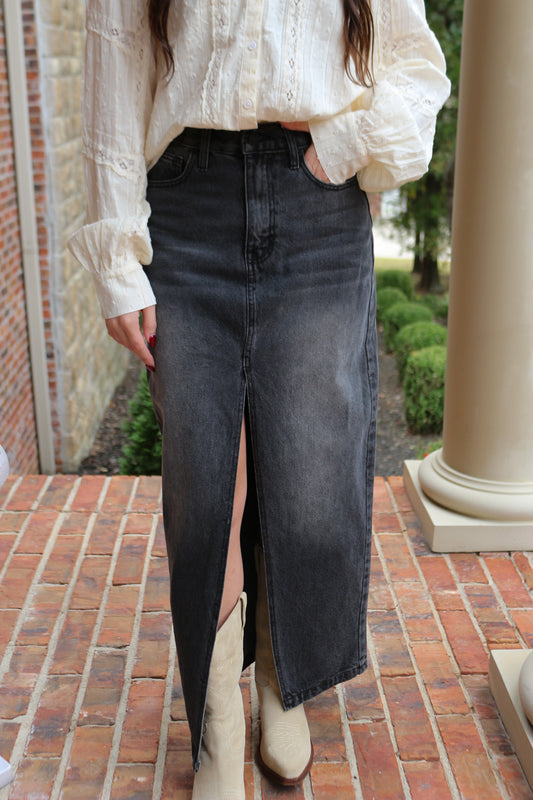 Royca 90's Black Denim Maxi Skirt By KanCan