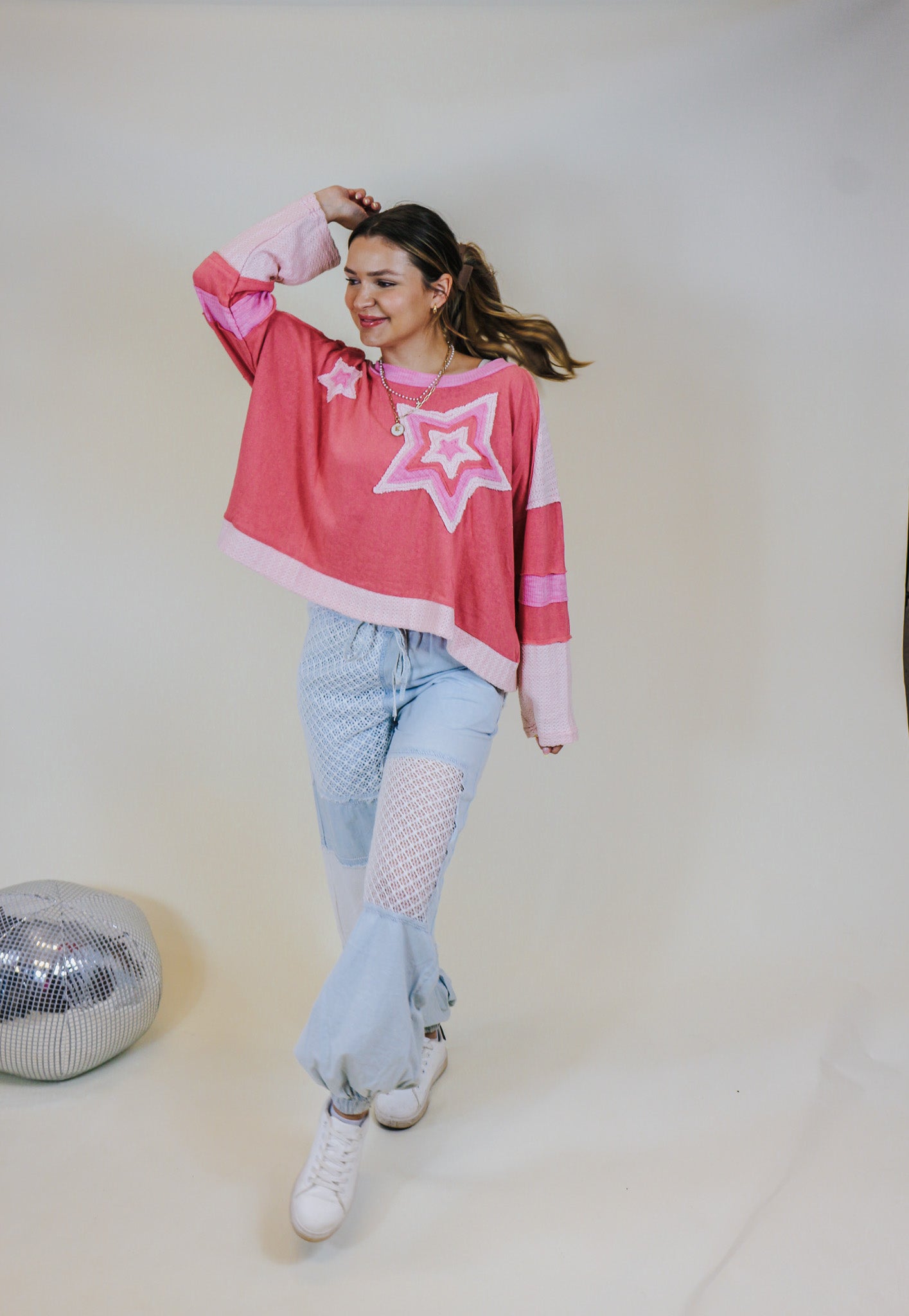 Cue The Cozy Blush Pink Star Top