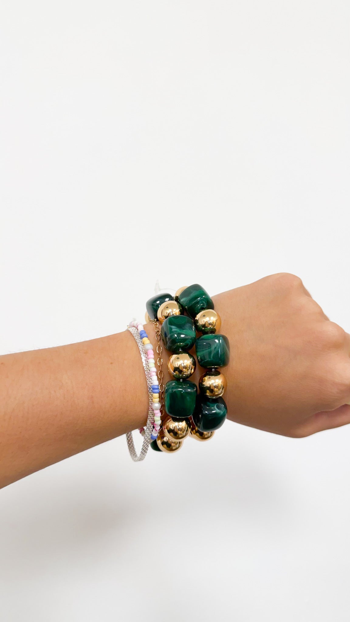 Water Resistant 2 Piece Gold Beaded Bracelet