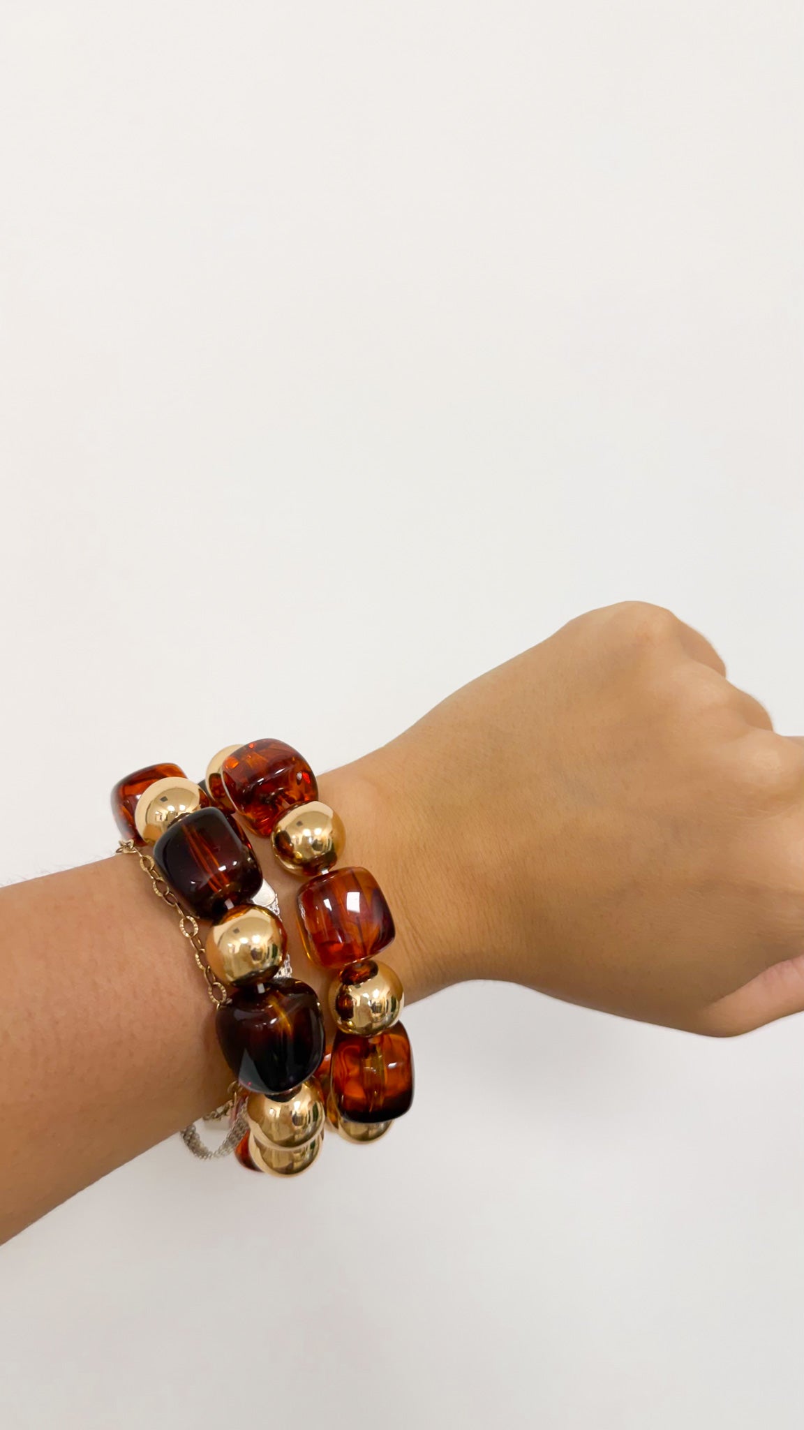 Water Resistant 2 Piece Gold Beaded Bracelet