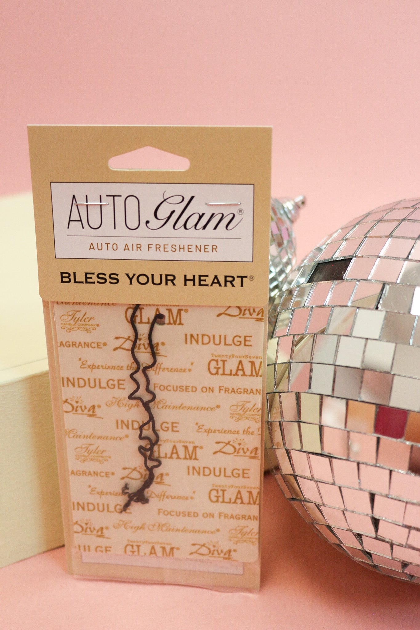 Auto Glam Tyler hanging car air freshener, shown in one of several available scents