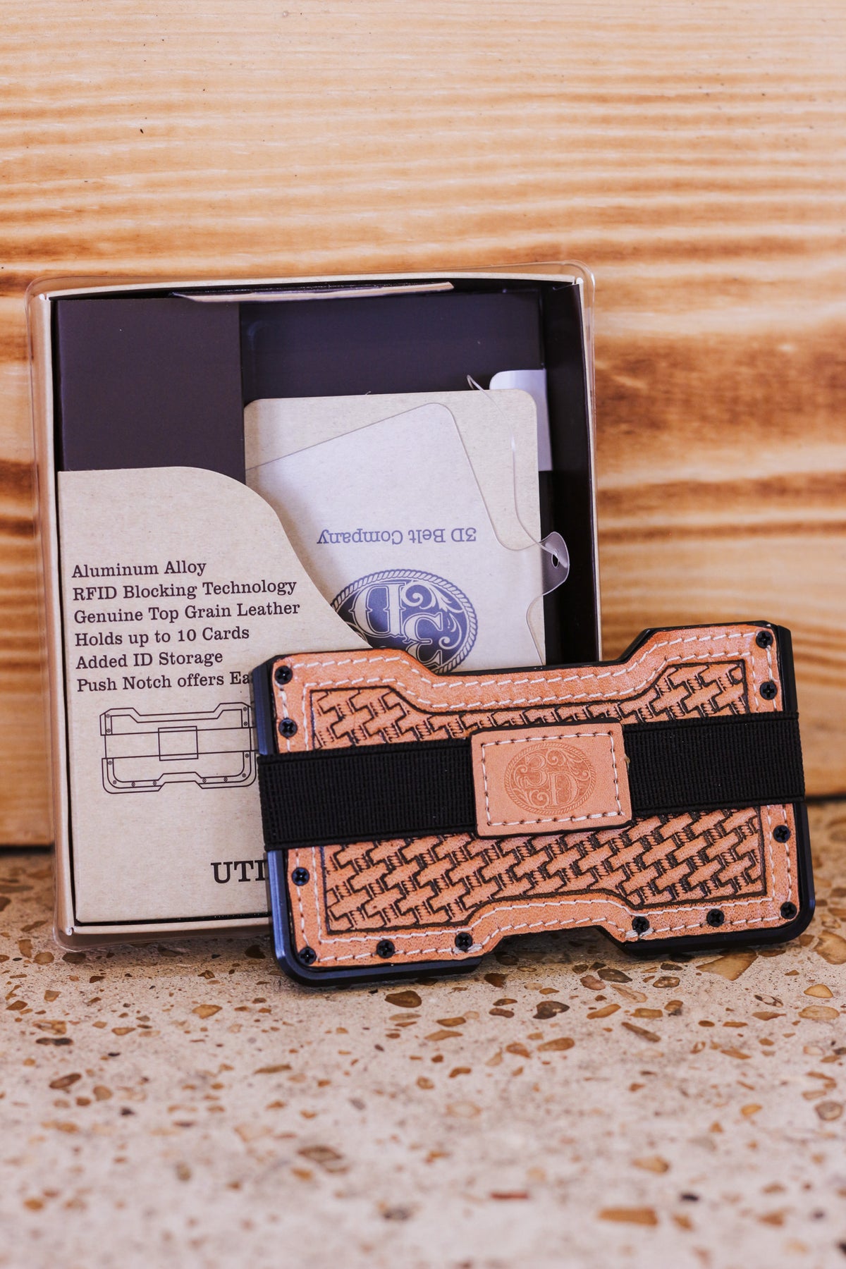 3D Belt® Men's Embossed Leather Weave Tan Smart Wallet