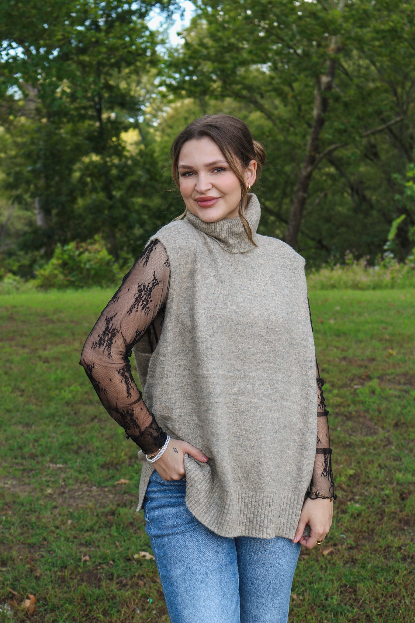 Right At Home Sleeveless Oatmeal Sweater