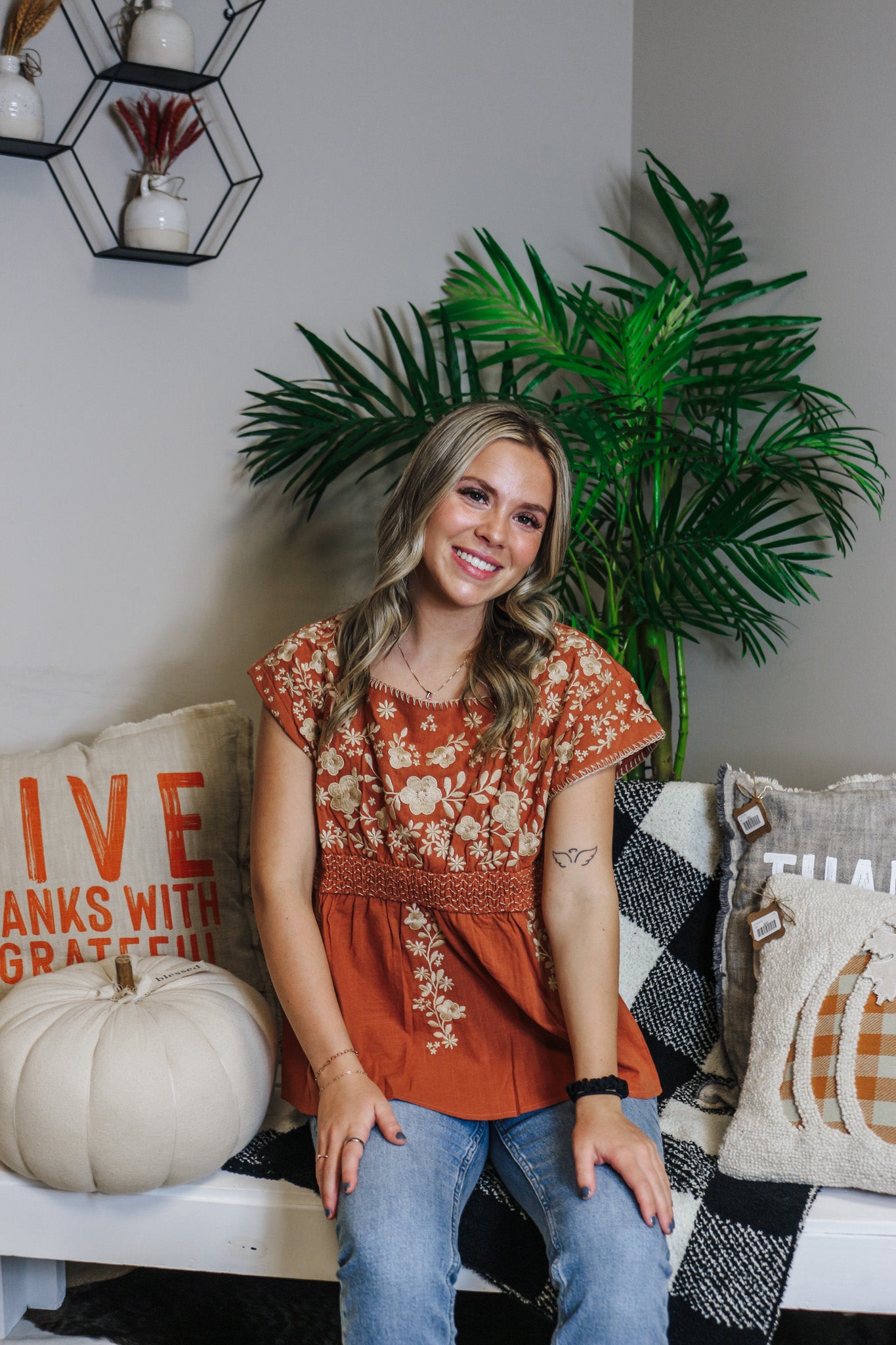 Gone For Brunch Rust Floral Blouse