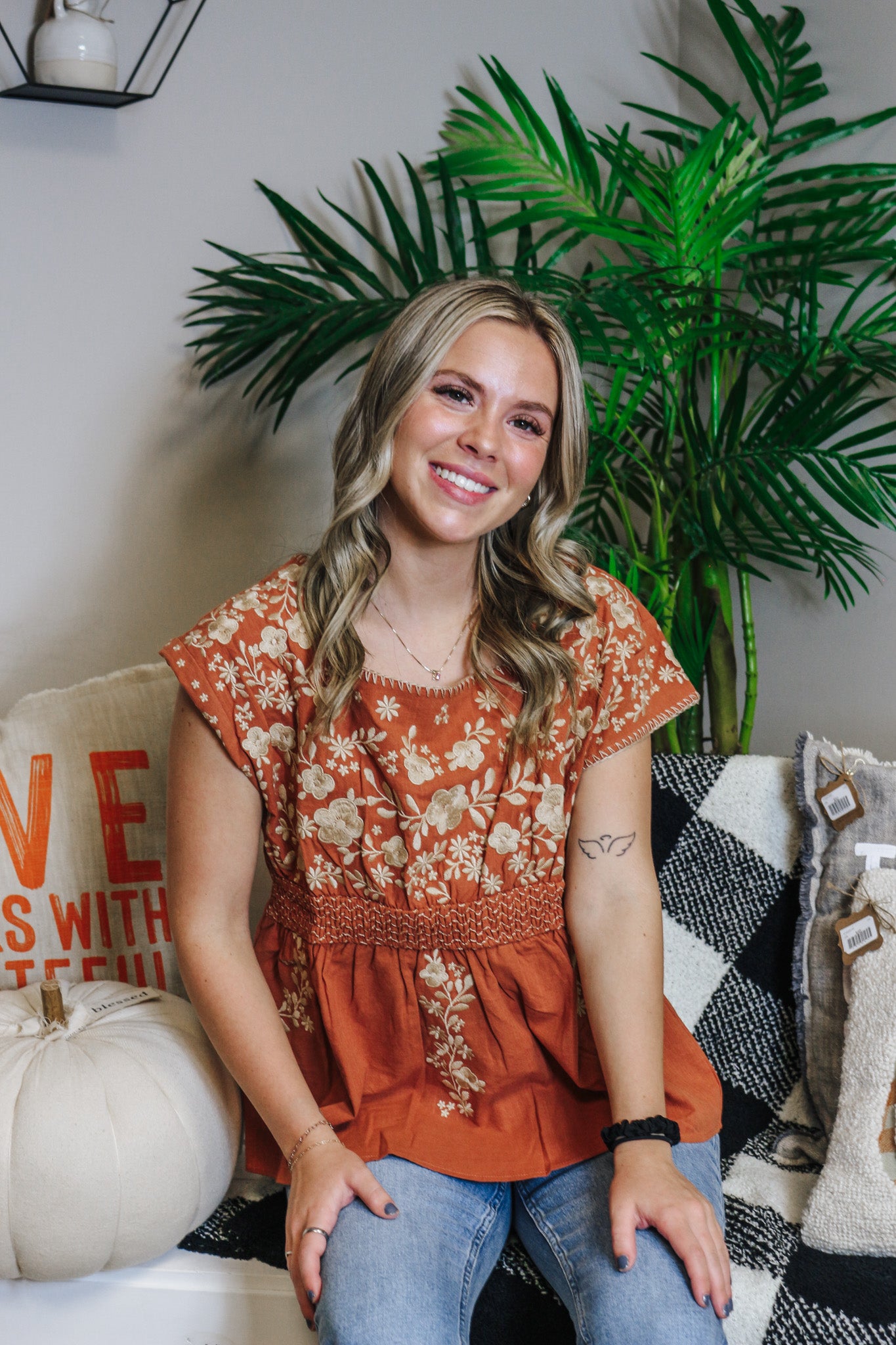 Gone For Brunch Rust Floral Blouse