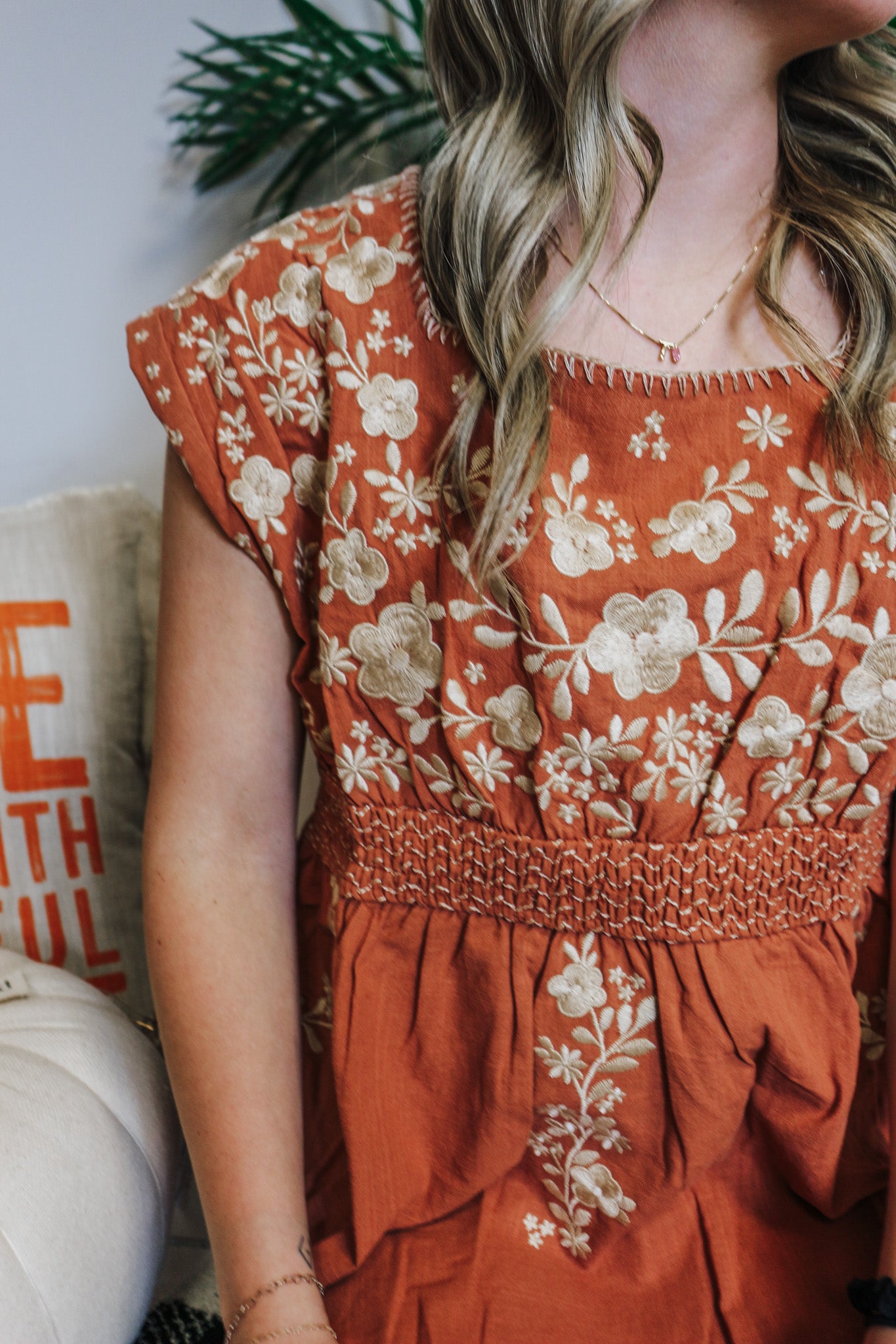 Gone For Brunch Rust Floral Blouse