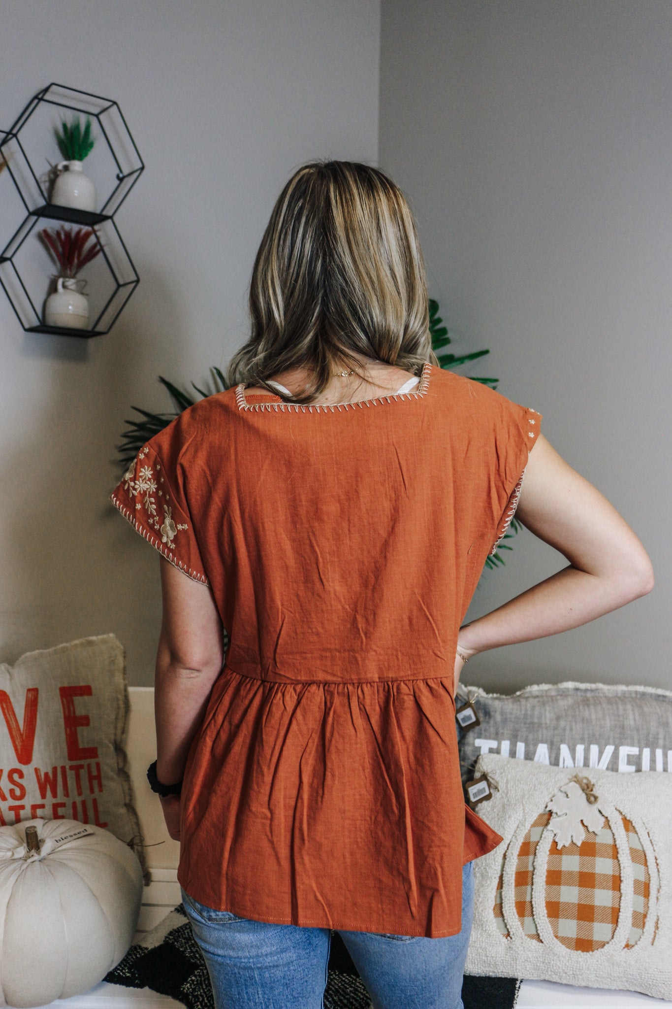 Gone For Brunch Rust Floral Blouse