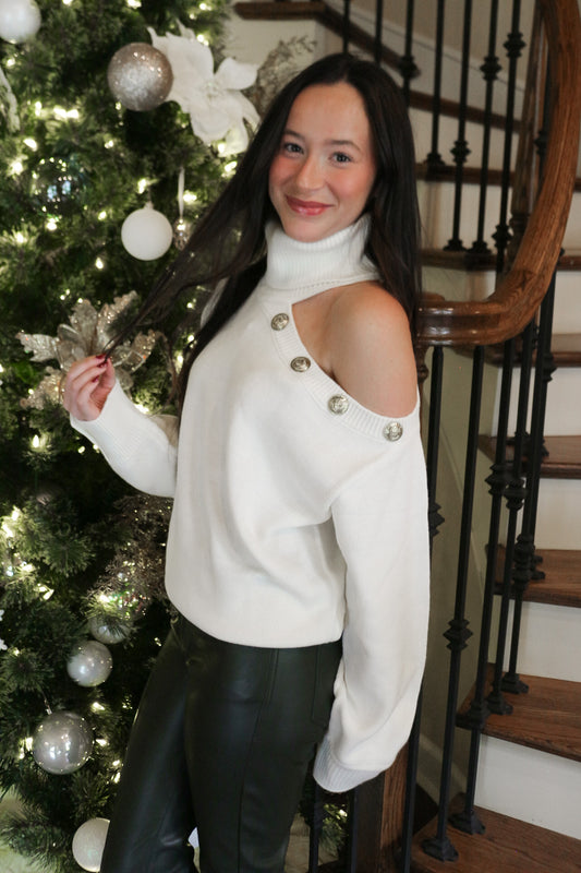 Off The Record White Open Shoulder Sweater