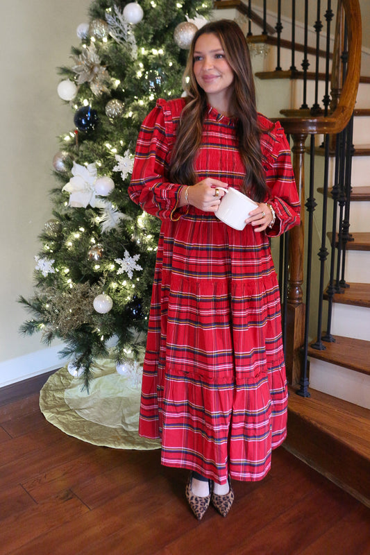 Holiday Muse Red Walton Plaid Midi Dress
