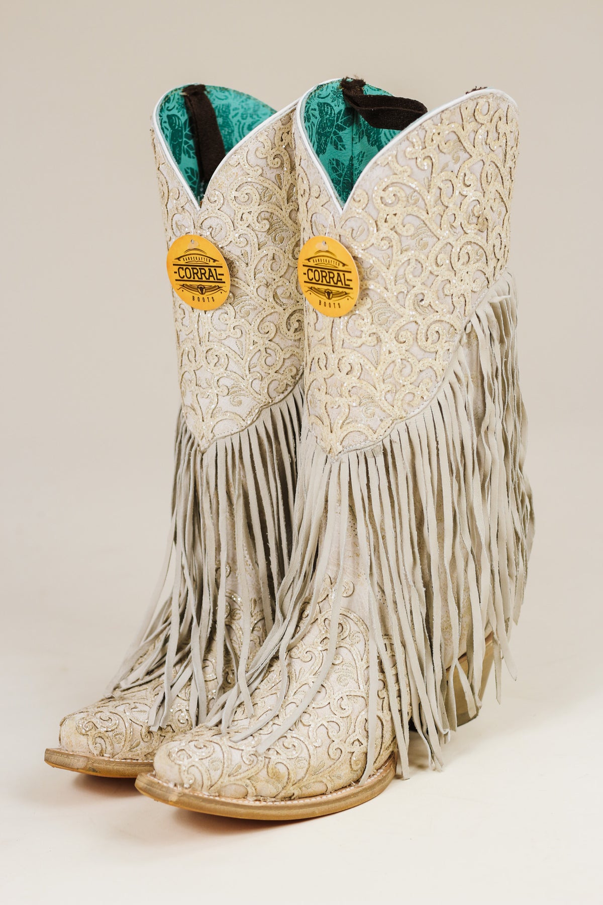 White Leather Fringe Cowgirl Boots By Corral