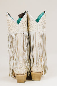 White Leather Fringe Cowgirl Boots By Corral