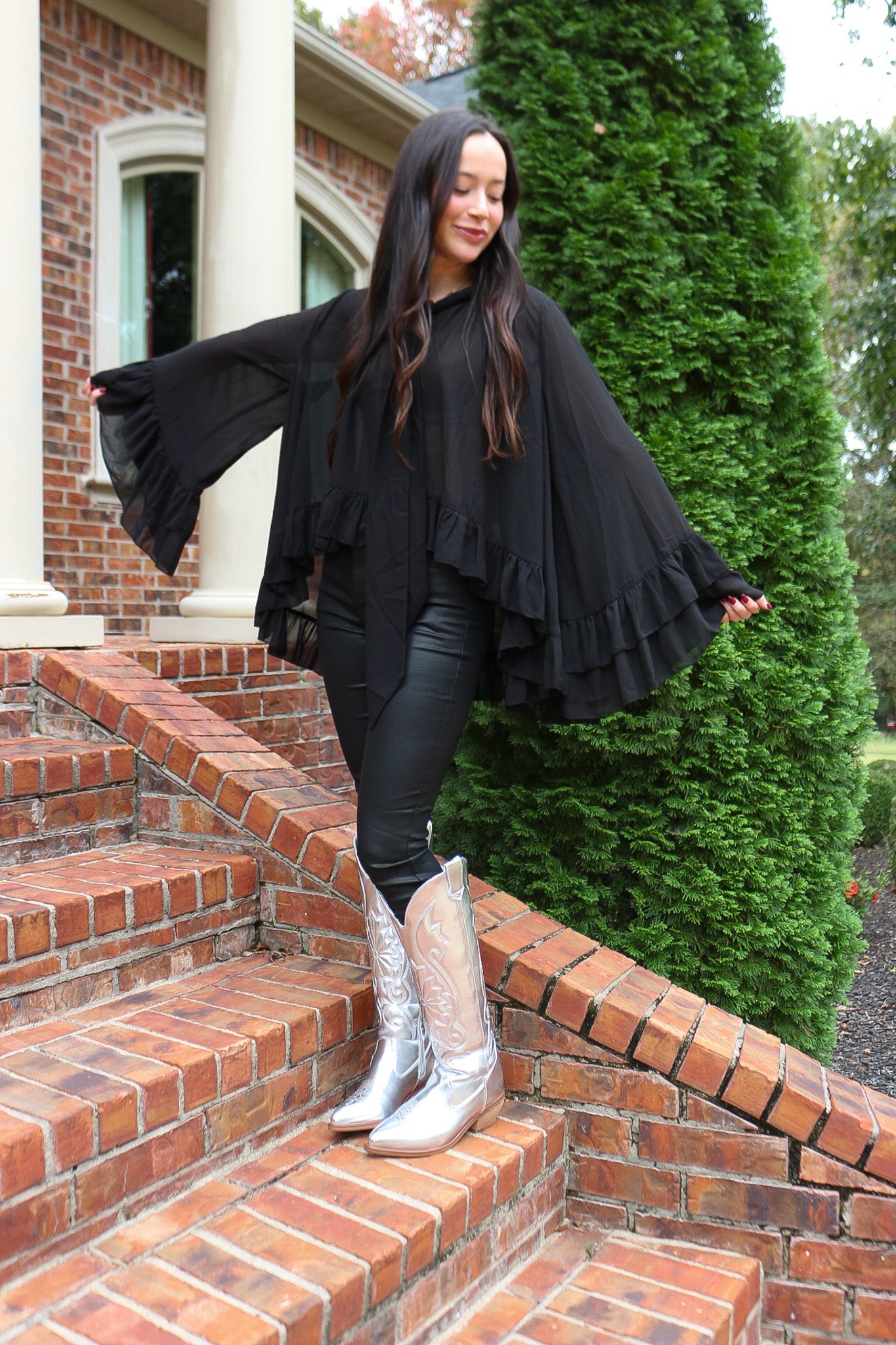 Radiant Energy Black Ruffle Chiffon Blouse