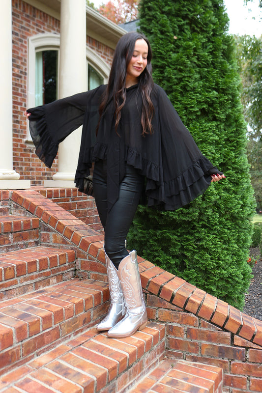 Radiant Energy Black Ruffle Chiffon Blouse