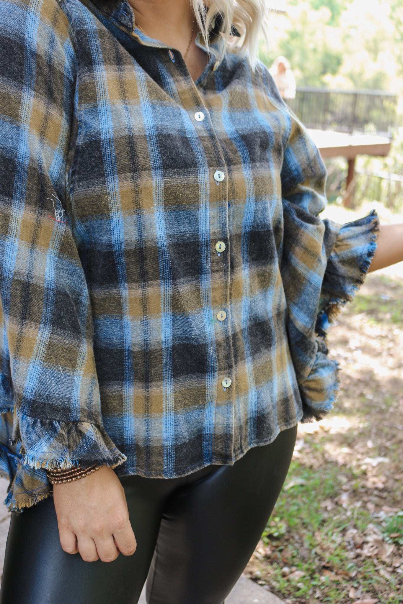 Same Old Story Navy Plaid Blouse