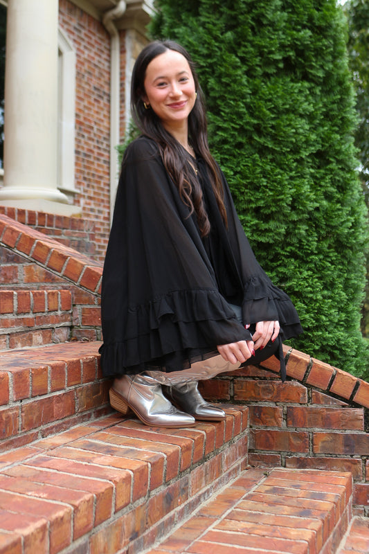 Radiant Energy Black Ruffle Chiffon Blouse