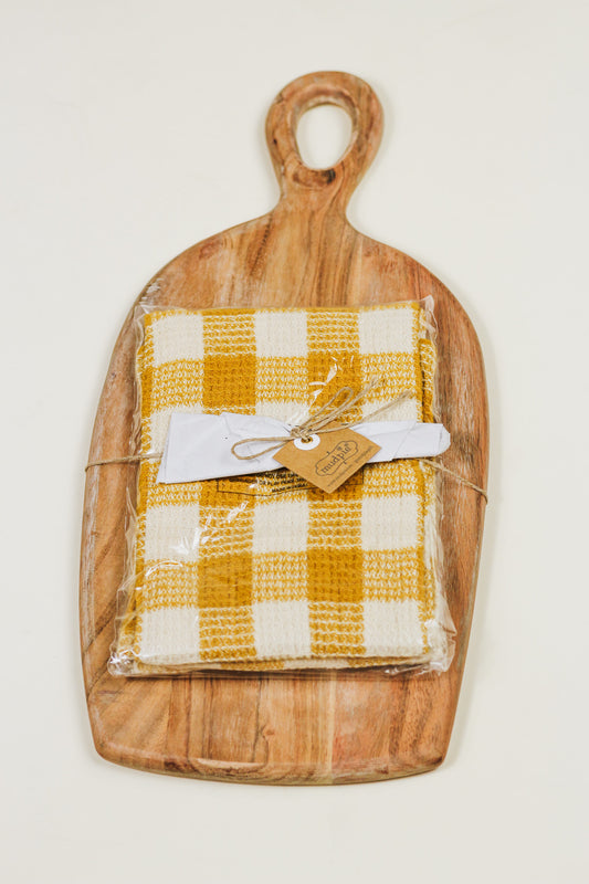 Yellow Plaid Cloth & Board Set MudPie