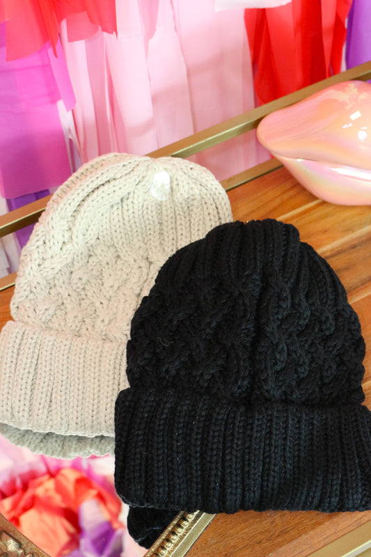 Lattice Knit Cuff C.C Beanie -2 Colors