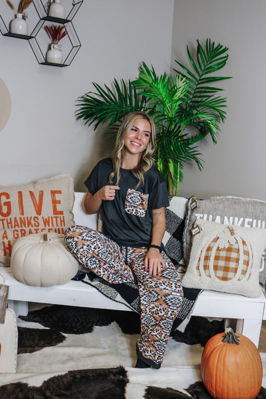 Black Leopard & Aztec PJ Set By Simply Southern