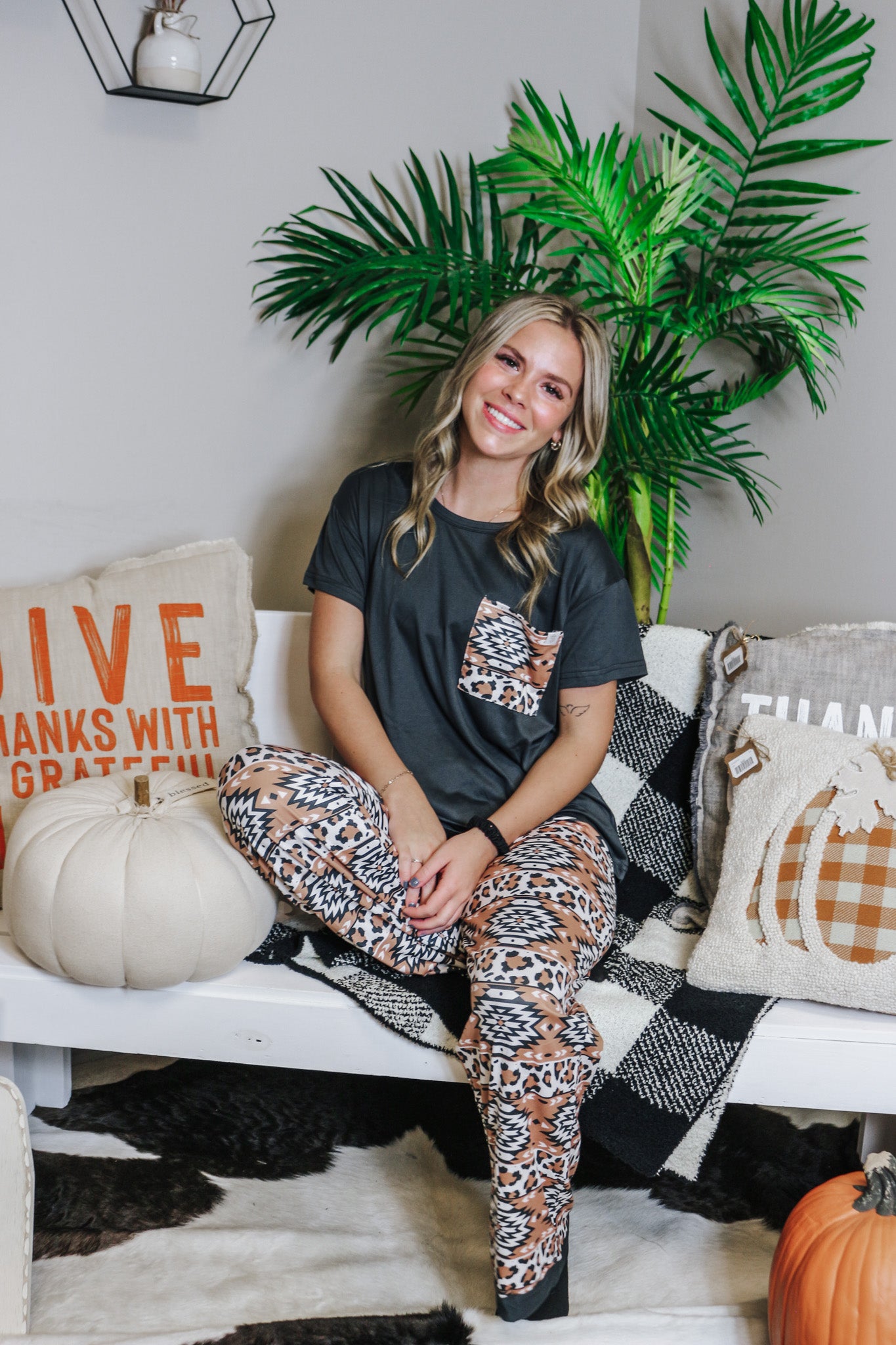 Black Leopard & Aztec PJ Set By Simply Southern