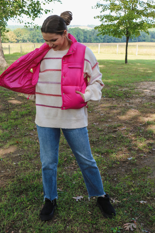 The Missing Piece Cream Pink Stripe Sweater