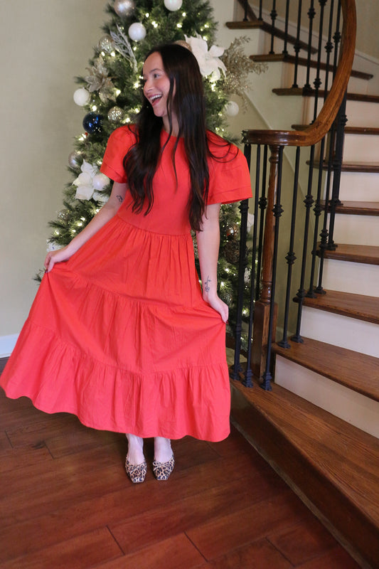 Signature Pose Red Patton Midi Dress