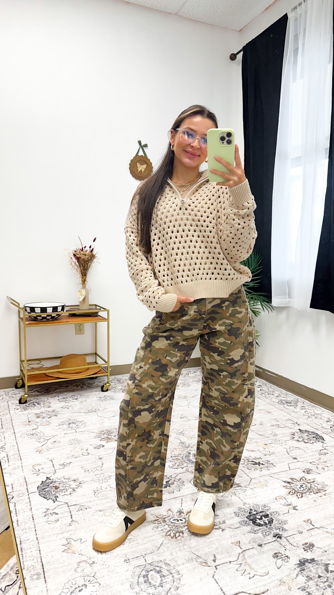 Know That Feeling Camo Barrel Leg Jeans