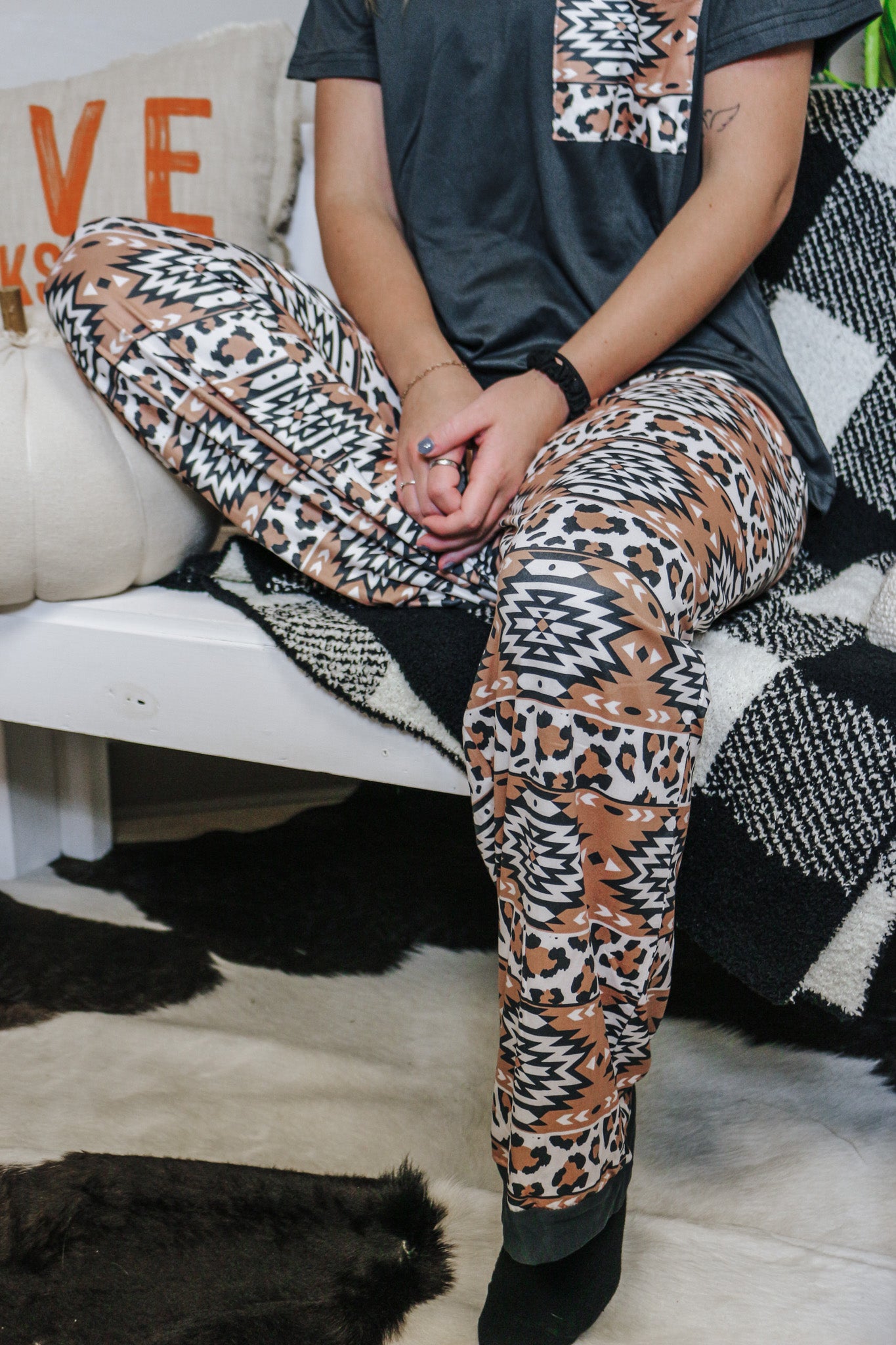 Black Leopard & Aztec PJ Set By Simply Southern