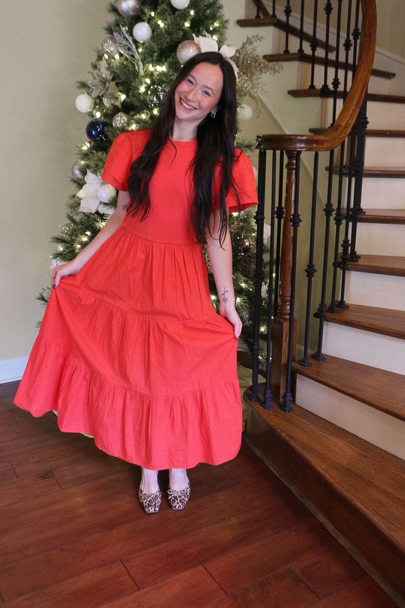 Signature Pose Red Patton Midi Dress