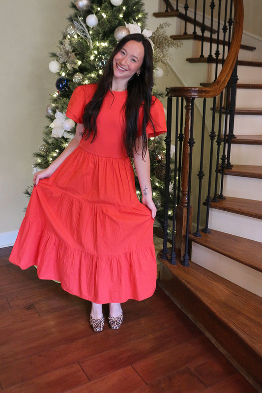 Signature Pose Red Patton Midi Dress