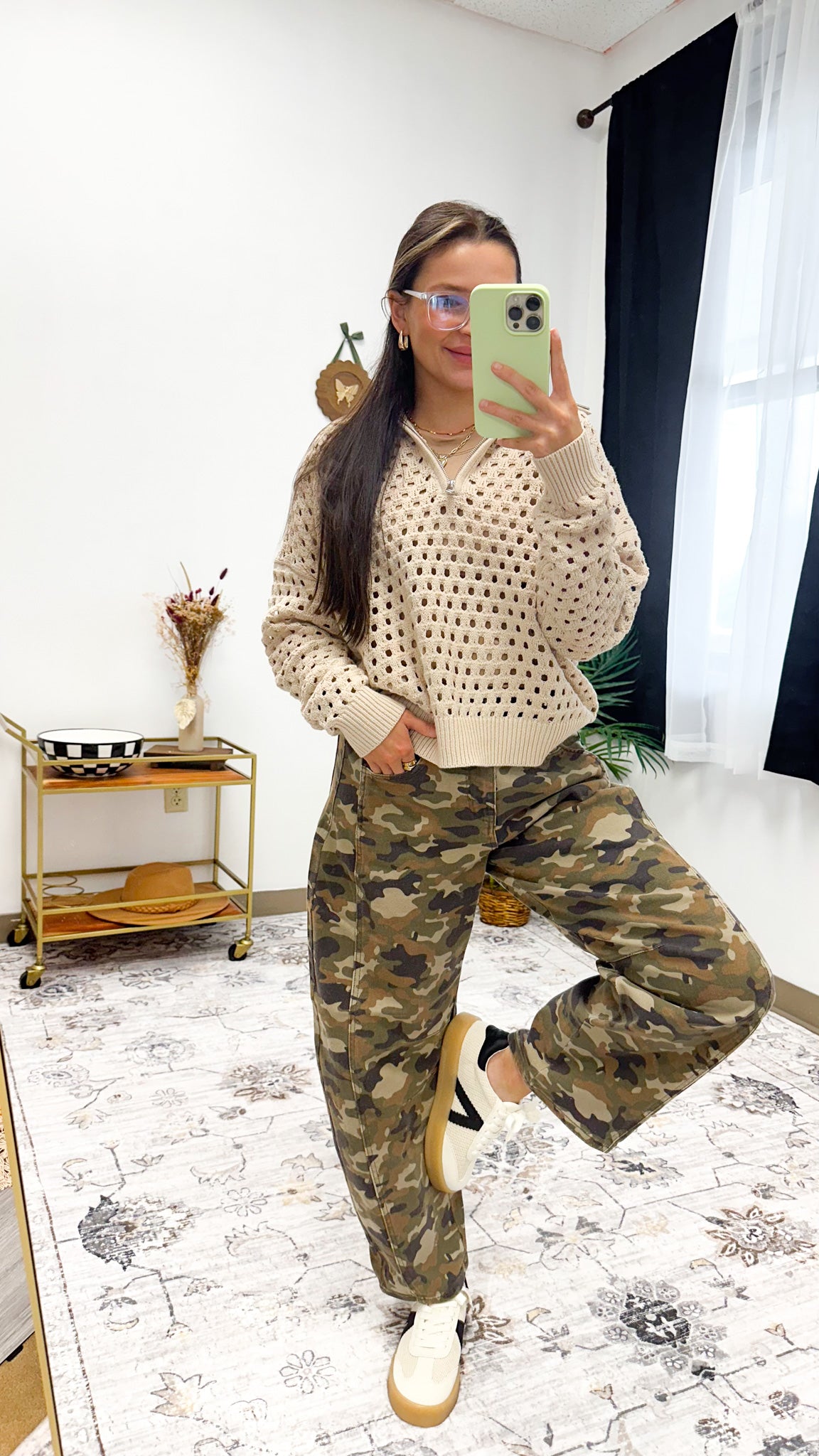 Know That Feeling Camo Barrel Leg Jeans