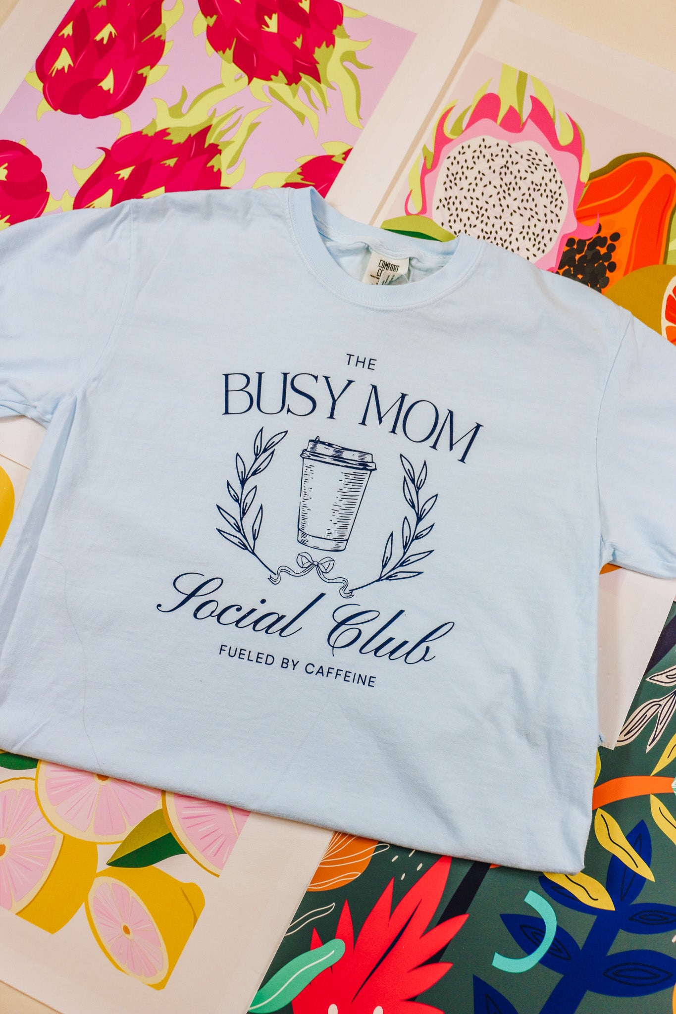 Busy Mom Club Chambray Blue Graphic Tee