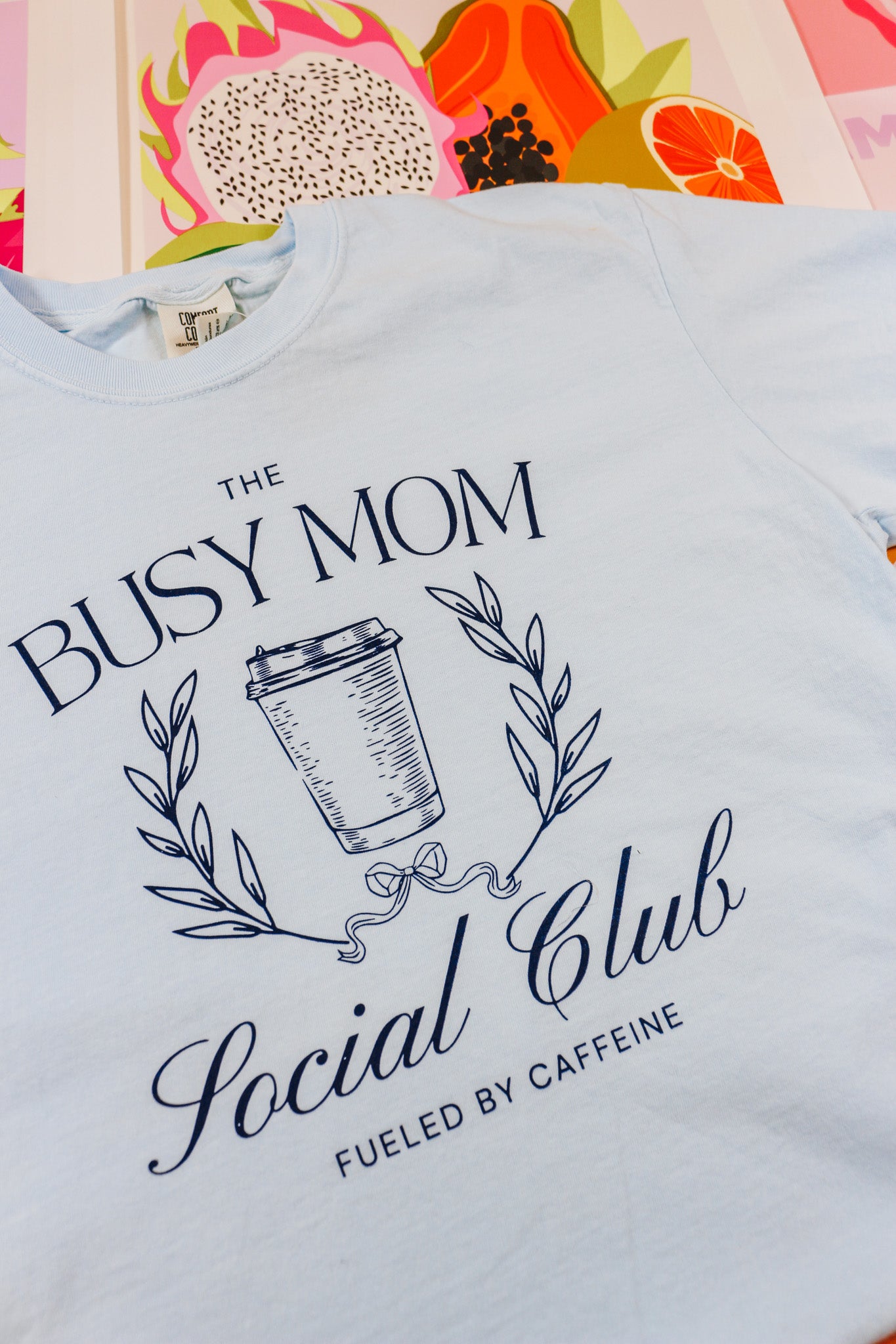 Busy Mom Club Chambray Blue Graphic Tee