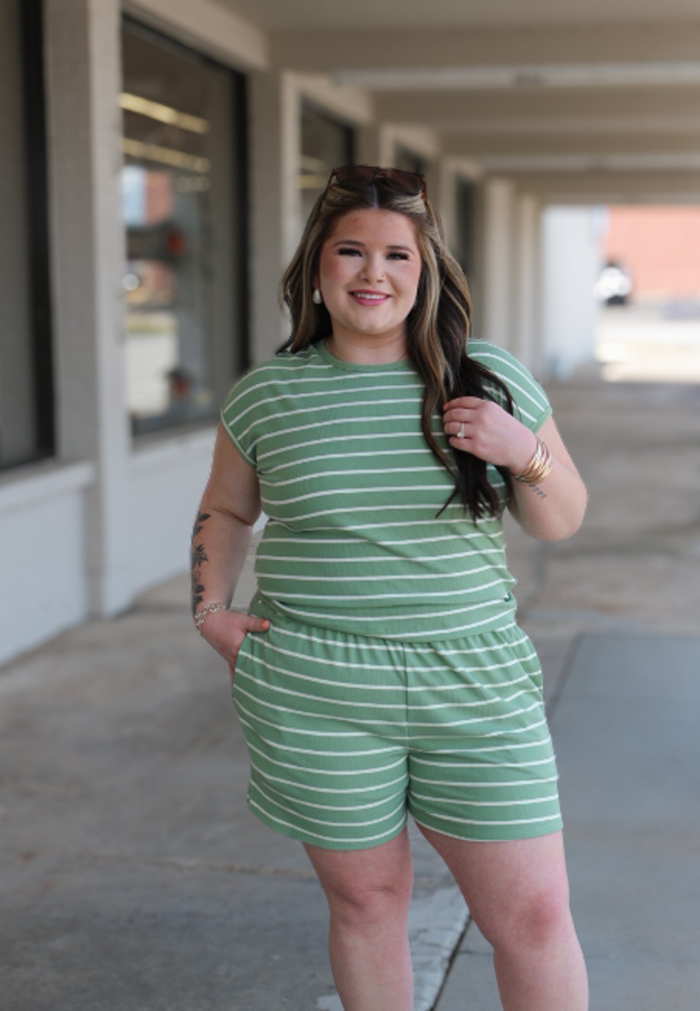 Mia Chic And Sweet Sage Stripe Top